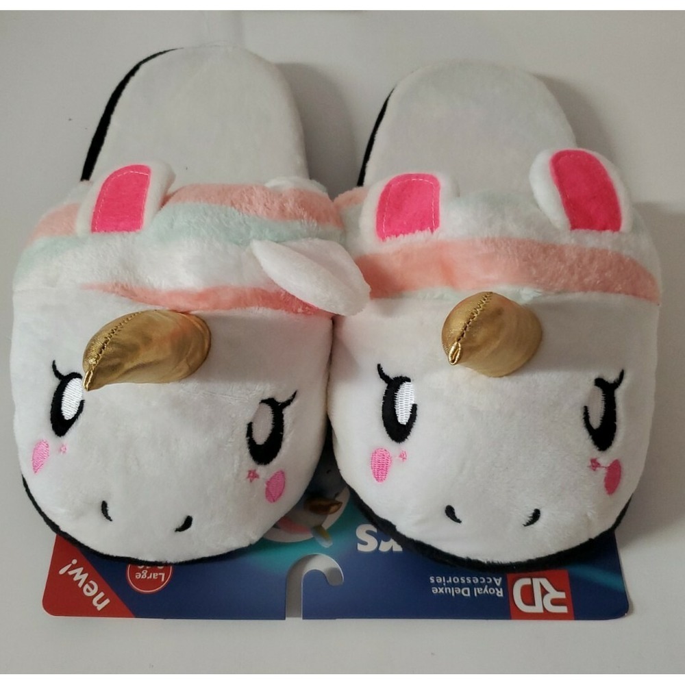 Unicorn Slippers Womens Large 9-10 By Royal Deluxe 100%‎ Polyester New!